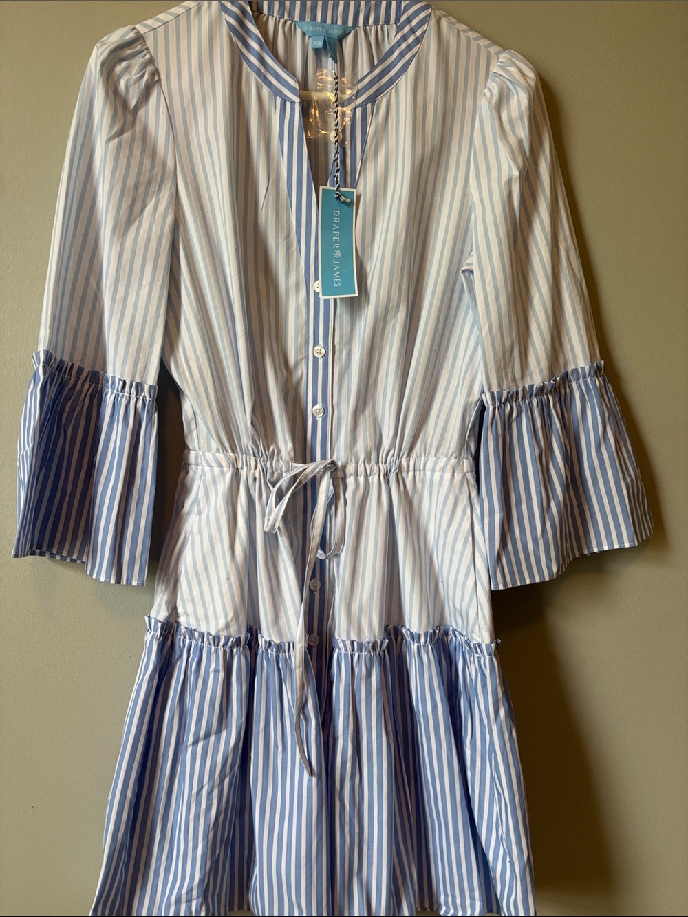 Draper James Blue and White Striped Button-Front Dress